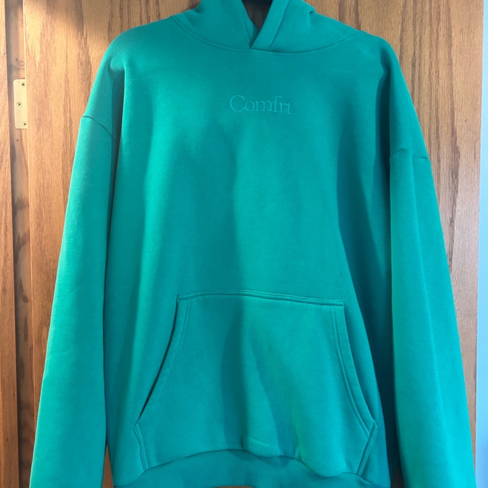 Cmfrt Signature Hoodie Aqua Large EUC unisex oversized pullover sweatshirt - Picture 7 of 8